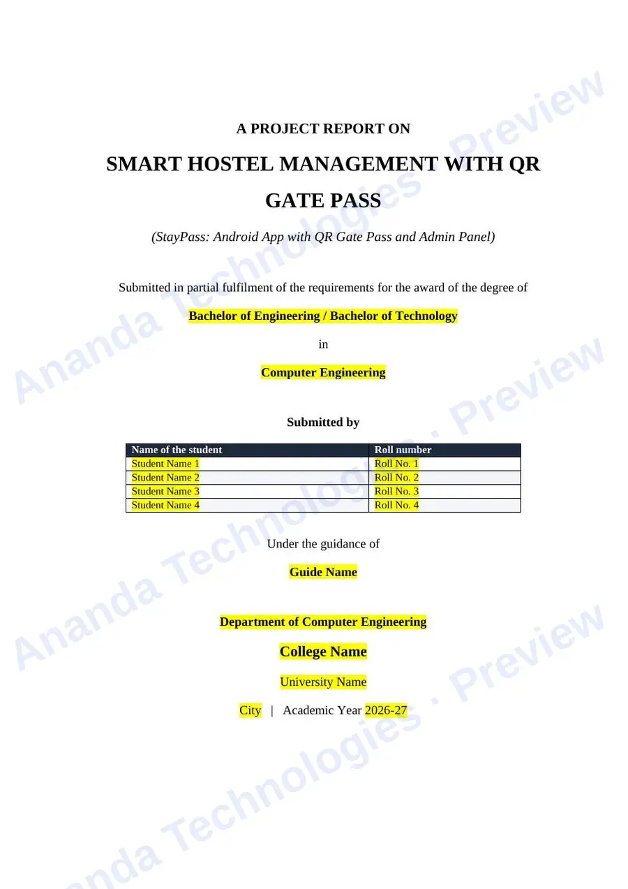 Smart Hostel CareTaking  with QR Gate… report — page 1