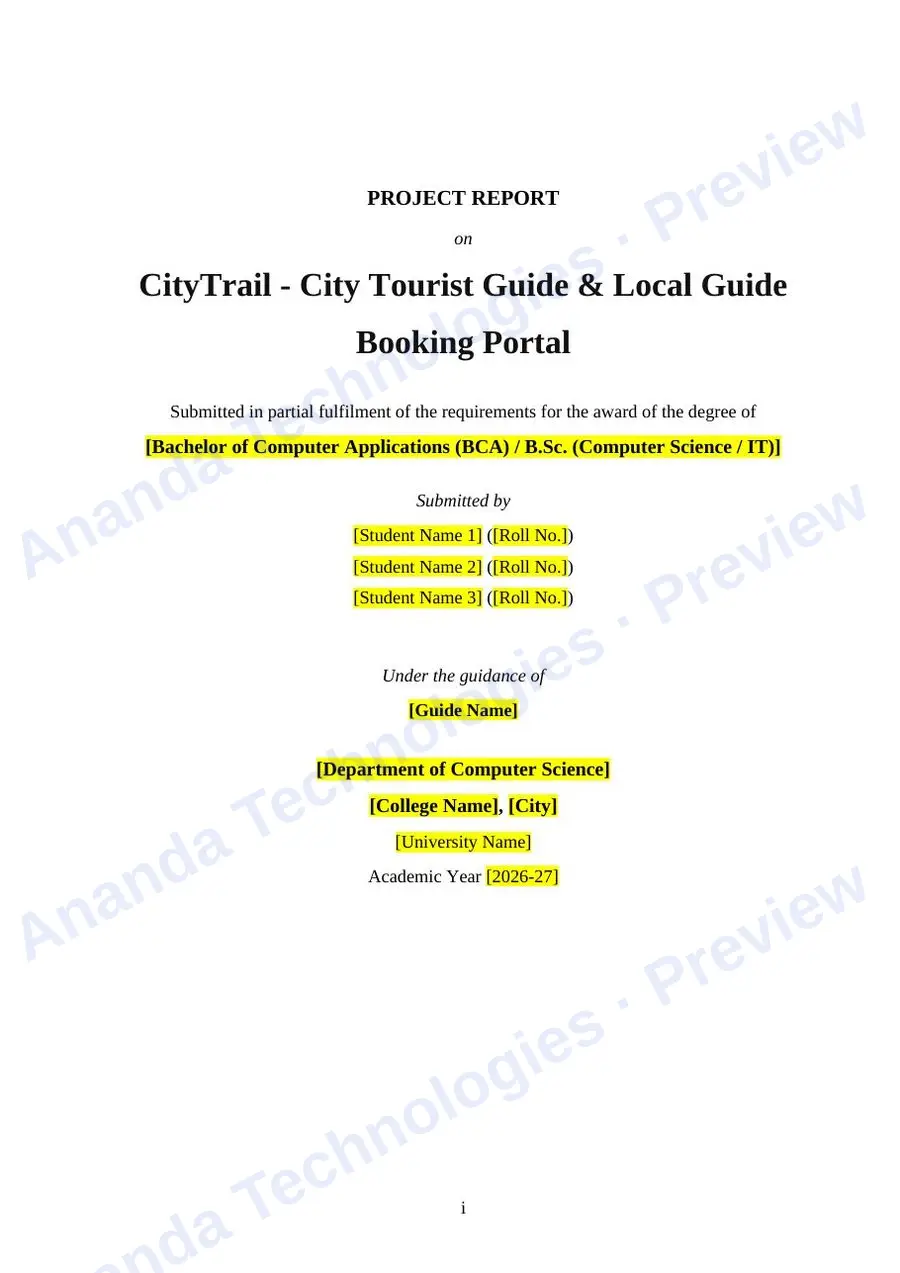 City Tourist Guide PHP Project report — page 1