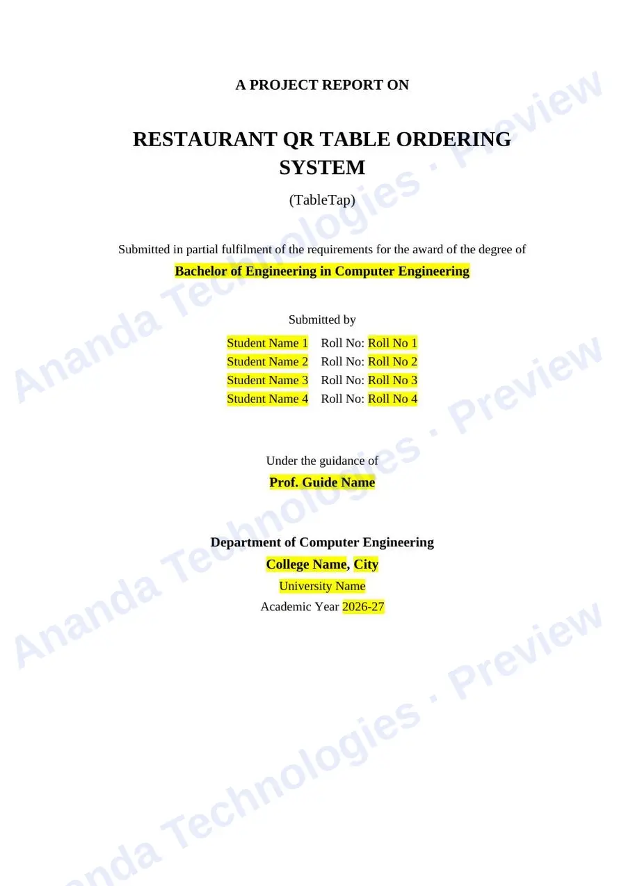 Restaurant QR Table Ordering System report — page 1